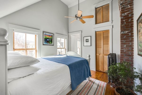 Bedroom, Interior, Stone Walls, Wood Texture Flooring
