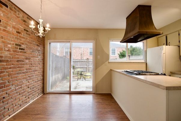 Chandelier, Interior, Kitchen, Pendant Lights, Stone Walls, Wood Texture Flooring