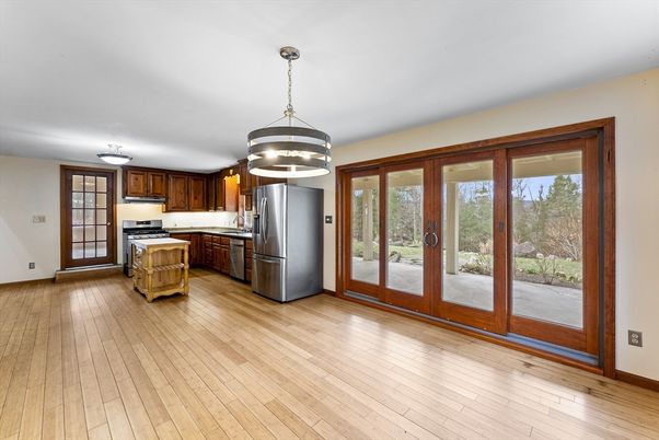 Interior, Kitchen, Pendant Lights, Stainless Steel Appliances, Wood Texture Flooring