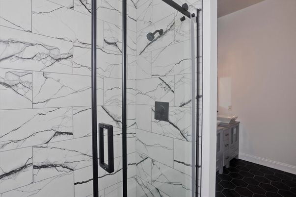 Bathroom, Glass Shower, Interior, Marble Walls