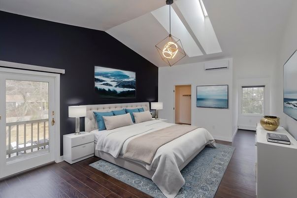 Bedroom, Interior, Pendant Lights, Wood Texture Flooring