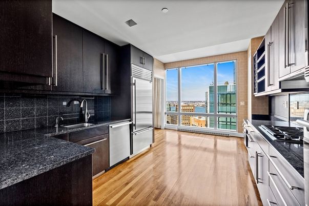 Interior, Kitchen, Recessed Lighting, Water, Wood Texture Flooring