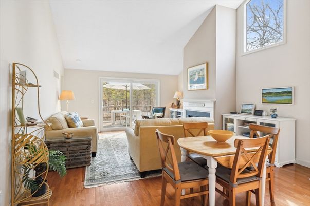 Dining room, Fireplace, Interior, Living room, Wood Texture Flooring