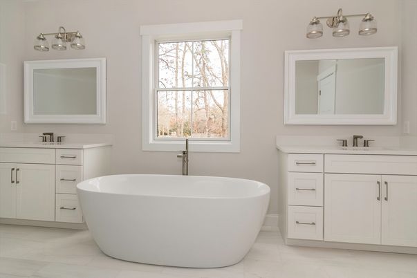 Bathroom, Dual Sink Vanities, Free Standing Baths, Interior, Marble