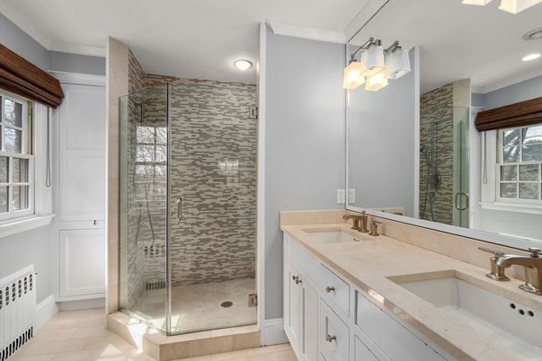 Bathroom, Dual Sink Vanities, Glass Shower, Interior, Recessed Lighting