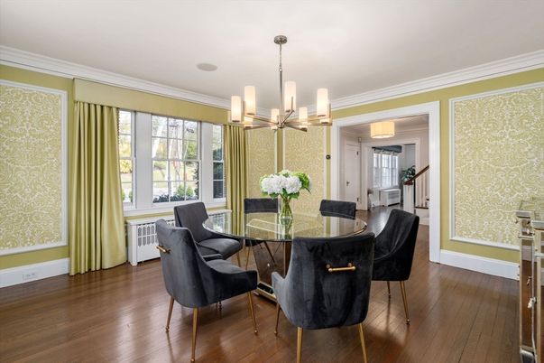 Chandelier, Dining room, Interior, Pendant Lights, Wood Texture Flooring