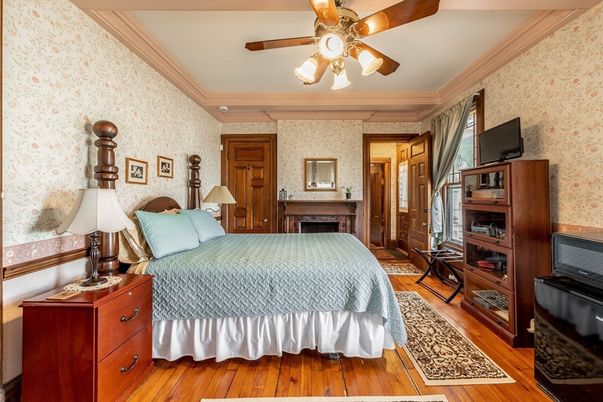 Bedroom, Fireplace, Interior, Wood Texture Flooring
