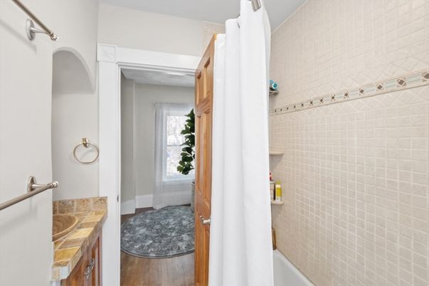 Bathroom, Interior, Tile Countertops, Wood Texture Flooring