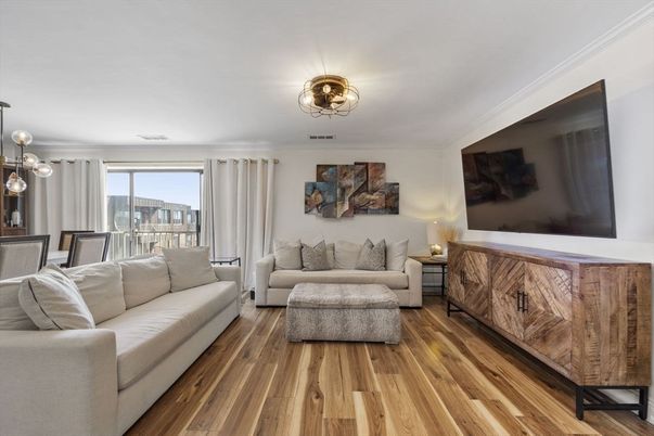 Dining room, Interior, Living room, Pendant Lights, Wood Texture Flooring