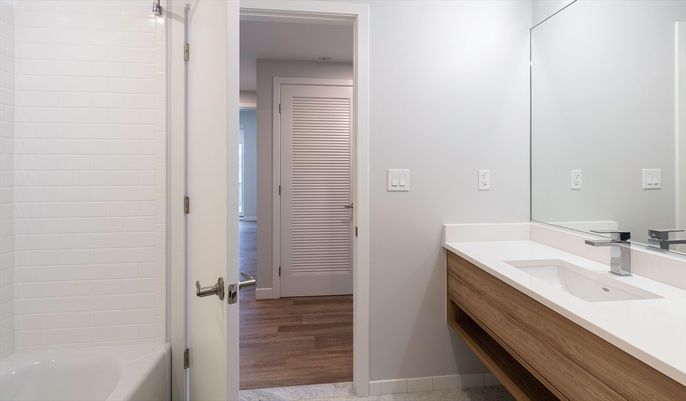 Bathroom, Dual Sink Vanities, Interior, Wood Texture Flooring