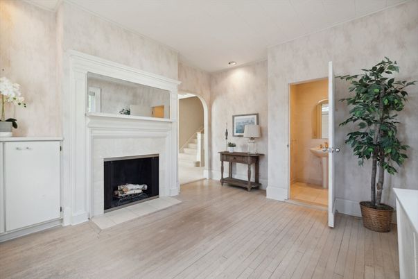 Fireplace, Interior, Recessed Lighting, Wood Texture Flooring