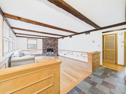 Fireplace, Interior, Living room, Stone Walls, Wooden Beams, Wood Texture Flooring