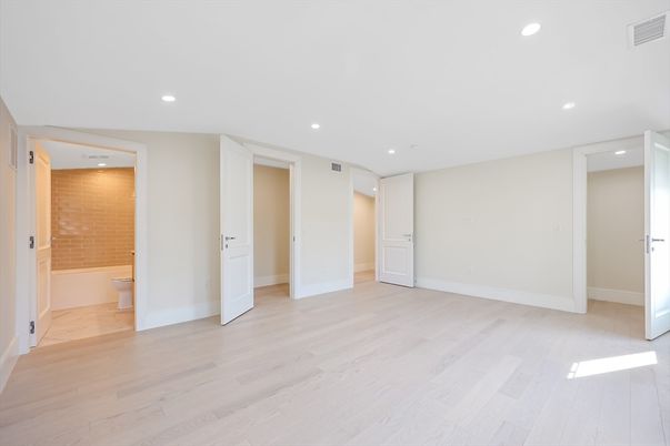 Bathroom, Empty room, Interior, Recessed Lighting, Wood Texture Flooring