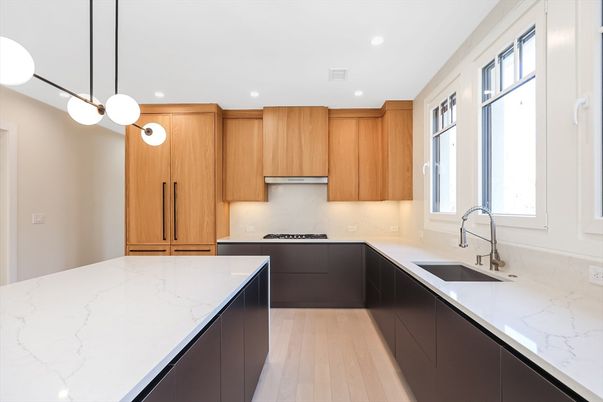 Interior, Kitchen, Pendant Lights, Recessed Lighting, Wood Texture Flooring