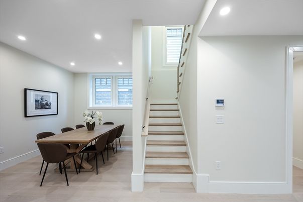 Dining room, Interior, Recessed Lighting, Wood Texture Flooring