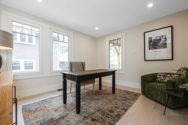 Home Office, Interior, Recessed Lighting, Wood Texture Flooring