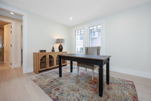 Home Office, Interior, Recessed Lighting, Wood Texture Flooring