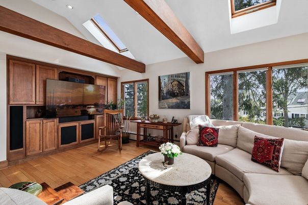 Interior, Living room, Recessed Lighting, Wooden Beams, Wood Texture Flooring