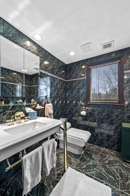 Bathroom, Interior, Marble, Marble Walls, Recessed Lighting