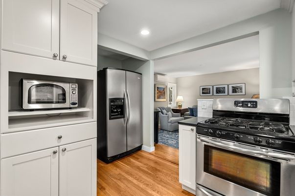 Interior, Kitchen, Living room, Recessed Lighting, Stainless Steel Appliances, Wood Texture Flooring