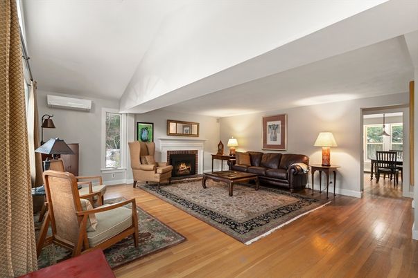 Dining room, Fireplace, Interior, Living room, Wood Texture Flooring