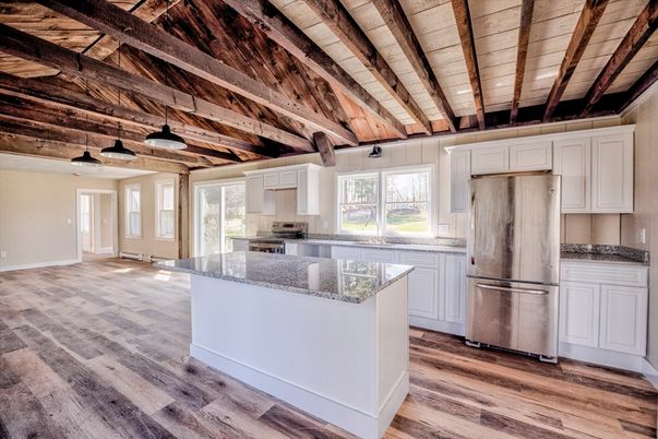 Interior, Kitchen, Pendant Lights, Recessed Lighting, Wooden Beams, Wooden Ceilings, Wood Texture Flooring