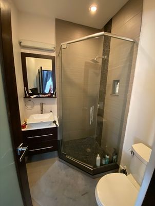 Bathroom, Glass Shower, Interior, Recessed Lighting