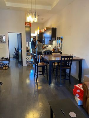 Dining room, Interior, Kitchen, Pendant Lights, Wood Texture Flooring