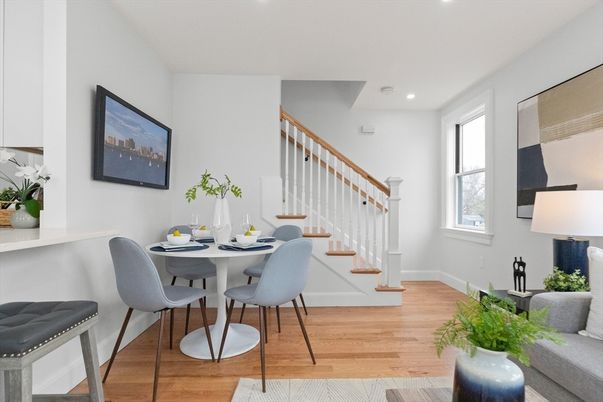 Dining room, Interior, Recessed Lighting, Wood Texture Flooring