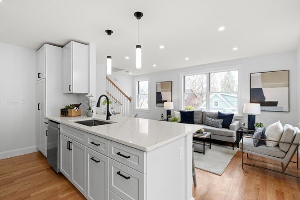 Interior, Kitchen, Living room, Pendant Lights, Recessed Lighting, Wood Texture Flooring