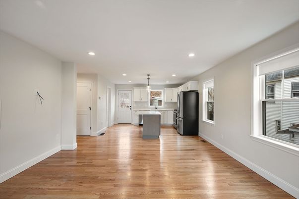 Interior, Kitchen, Pendant Lights, Recessed Lighting, Wood Texture Flooring