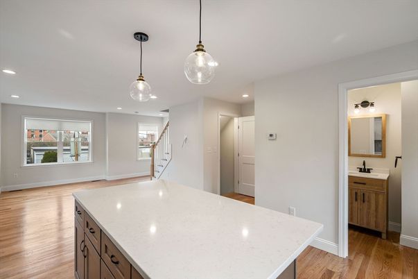Interior, Kitchen, Pendant Lights, Recessed Lighting, Wood Texture Flooring