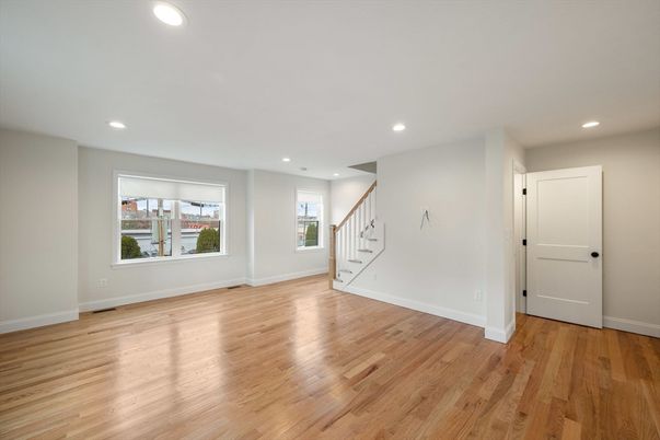 Empty room, Interior, Recessed Lighting, Wood Texture Flooring