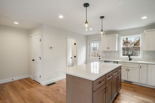 Interior, Kitchen, Pendant Lights, Recessed Lighting, Wood Texture Flooring