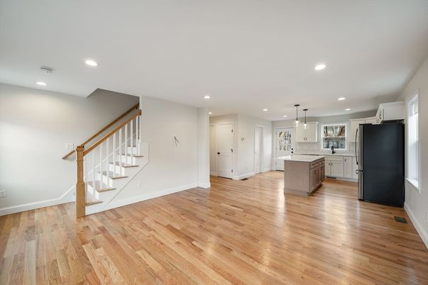 Interior, Kitchen, Pendant Lights, Recessed Lighting, Wood Texture Flooring