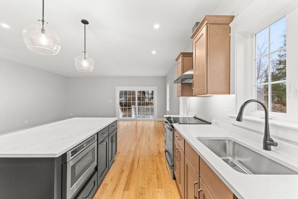Interior, Kitchen, Pendant Lights, Recessed Lighting, Wood Texture Flooring