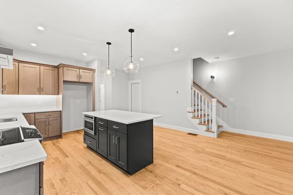 Interior, Kitchen, Pendant Lights, Recessed Lighting, Wood Texture Flooring