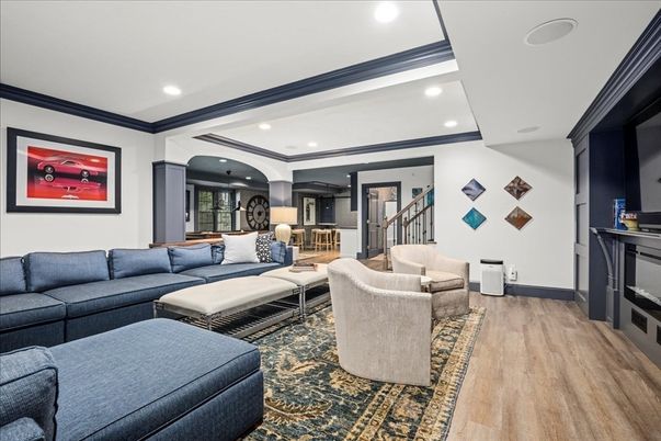 Interior, Living room, Recessed Lighting, Wood Texture Flooring