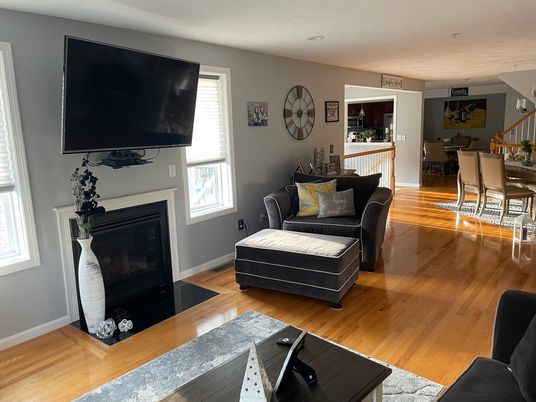 Dining room, Fireplace, Interior, Living room, Wood Texture Flooring
