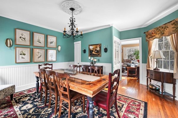 Chandelier, Dining room, Interior, Wood Texture Flooring
