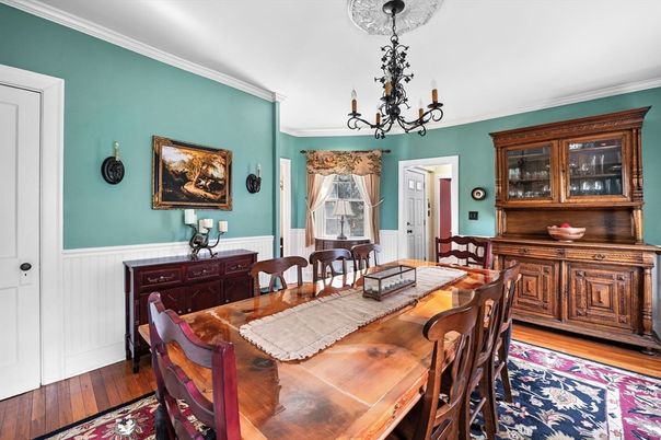 Chandelier, Dining room, Interior, Wood Texture Flooring