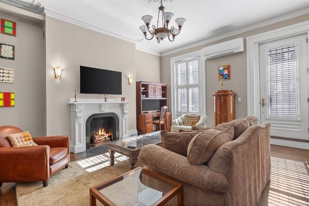 Chandelier, Fireplace, Interior, Living room, Wood Texture Flooring