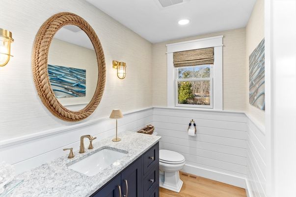 Bathroom, Interior, Recessed Lighting, Wood Texture Flooring