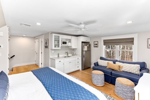 Bedroom, Interior, Kitchen, Recessed Lighting, Stainless Steel Appliances, Wood Texture Flooring