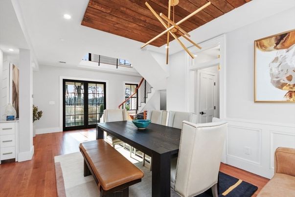 Dining room, Interior, Recessed Lighting, Wooden Ceilings, Wood Texture Flooring