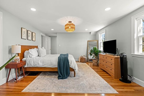 Bedroom, Interior, Recessed Lighting, Wood Texture Flooring