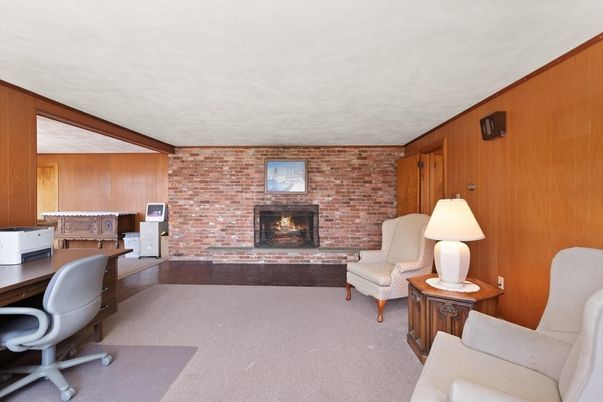Fireplace, Home Office, Interior, Stone Walls, Wooden Walls