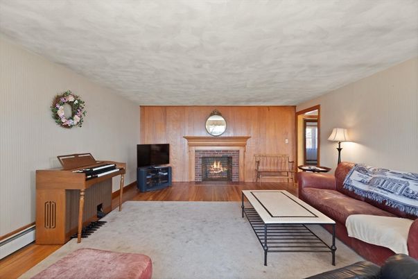 Fireplace, Interior, Living room, Piano, Wood Texture Flooring, Wooden Walls