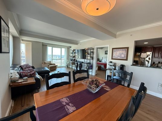 Dining room, Interior, Kitchen, Living room, Recessed Lighting, Wood Texture Flooring