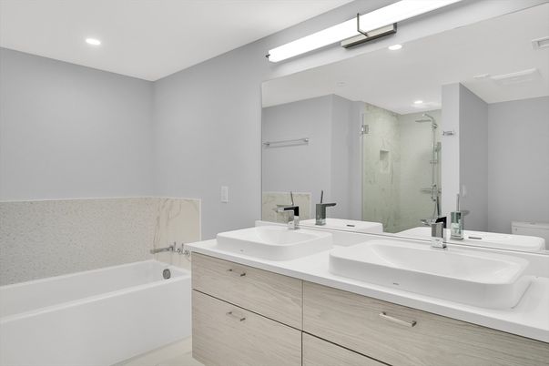 Bathroom, Dual Sink Vanities, Glass Shower, Interior, Recessed Lighting